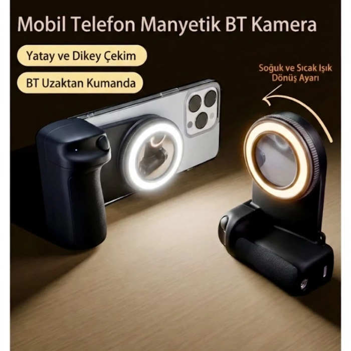 Bluetooth Manyetik Telefon Yapıştırma Kavrama Halka Dolgu Işığı İle Magsafe Selfie Klips